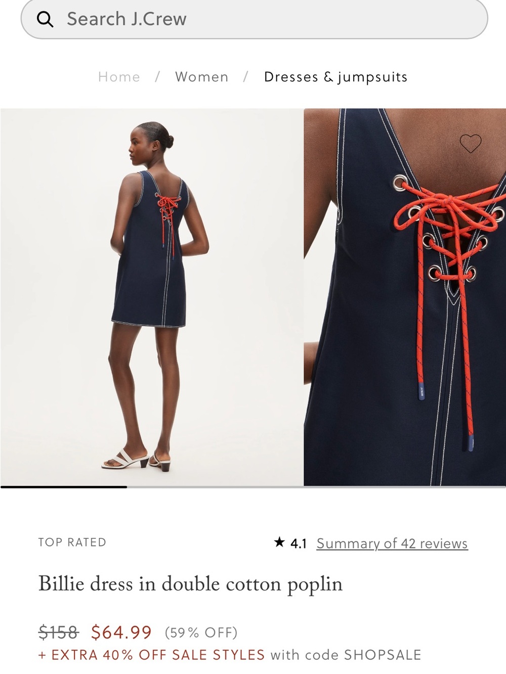 J. Crew Billie dress in double cotton poplin - Navy